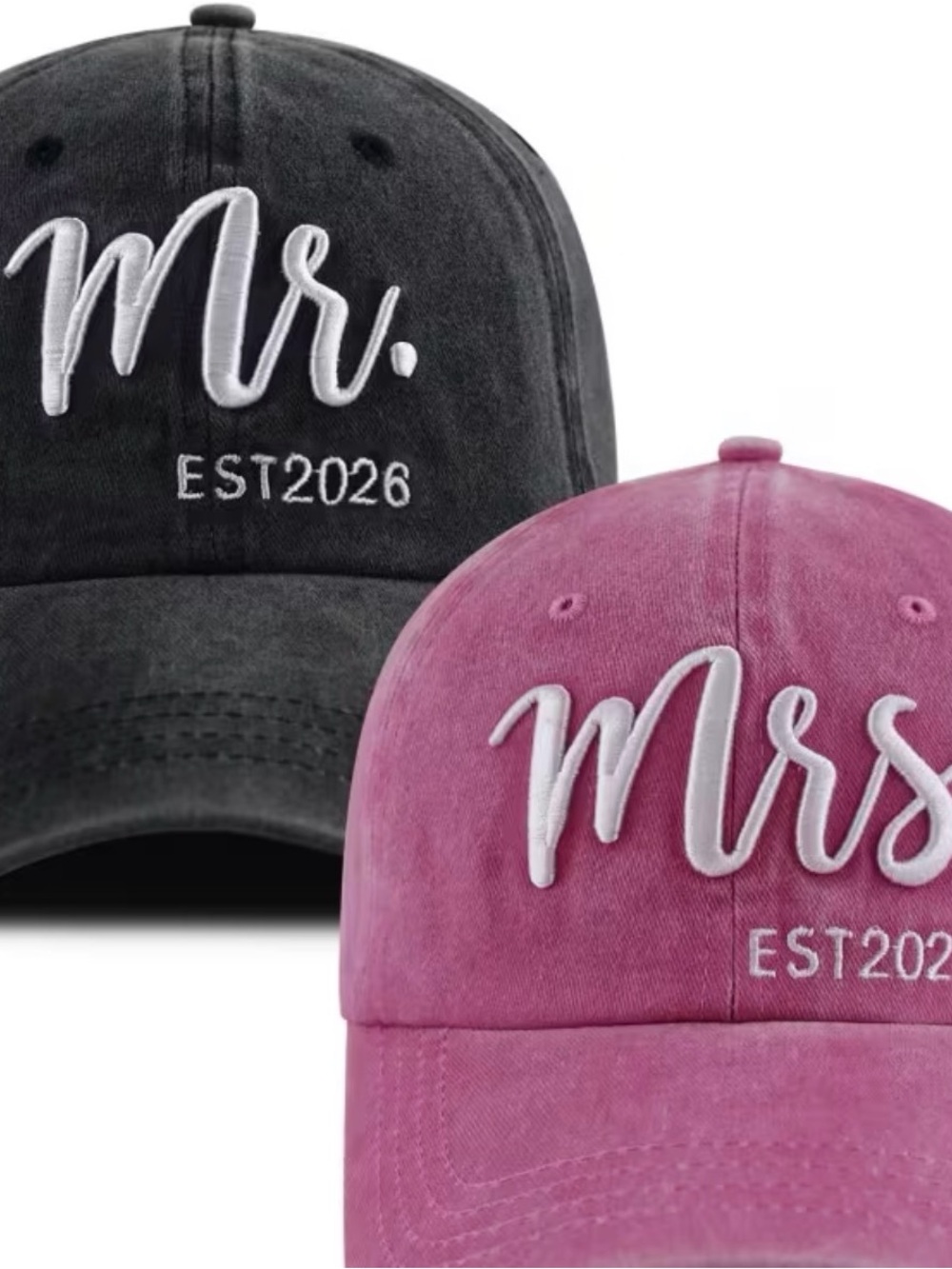 Mr. & Mrs. Embroidered Baseball Cap - Pink and Black